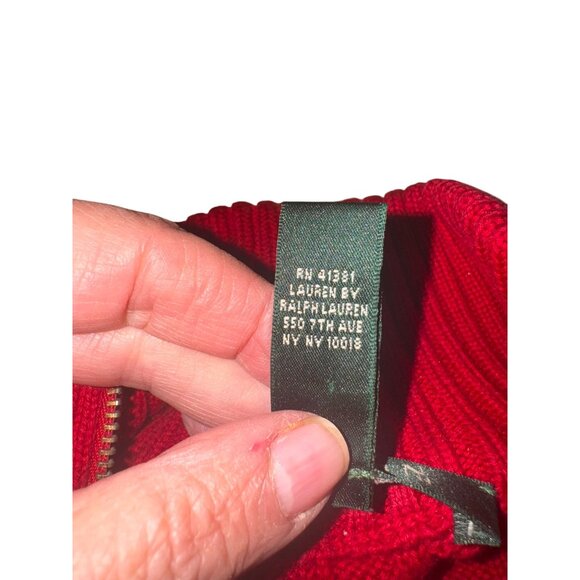Lauren Ralph Lauren Preppy Old Money Fisherman Red Cable Heavy Knit Sweater - Picture 9 of 13